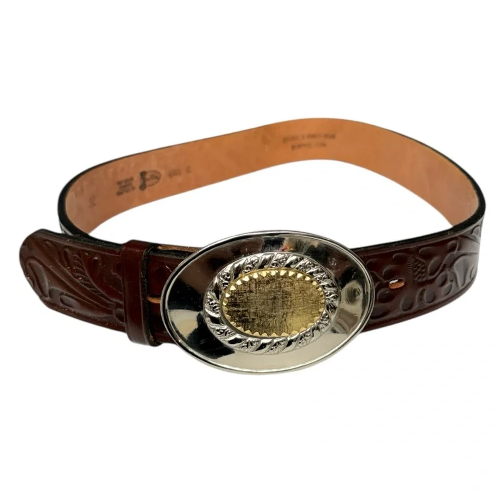 Vintage Double O Ranch Wear Justin Brown Tooled Leather Western Belt Size 32